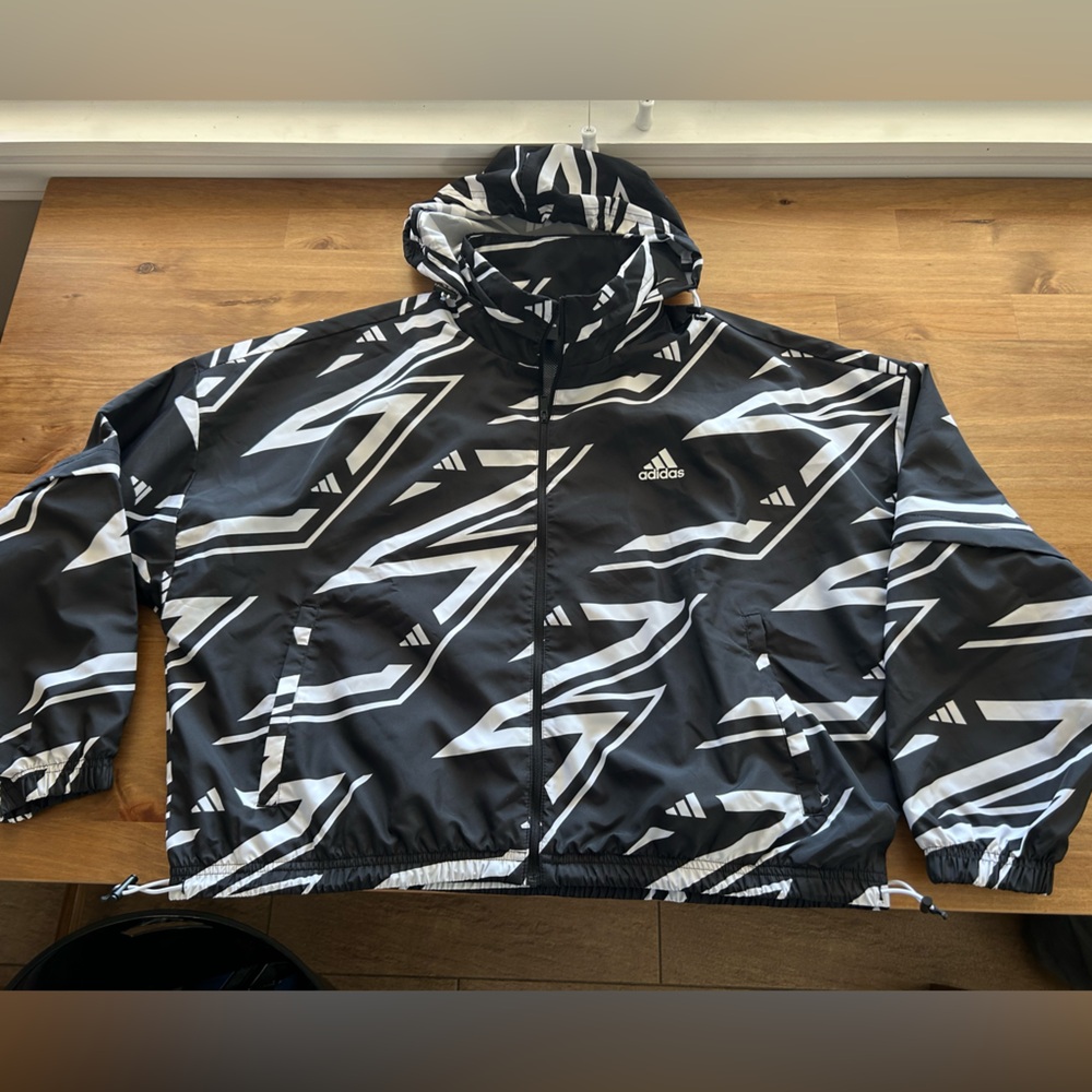 Adidas Black and White Windbreaker Jacket